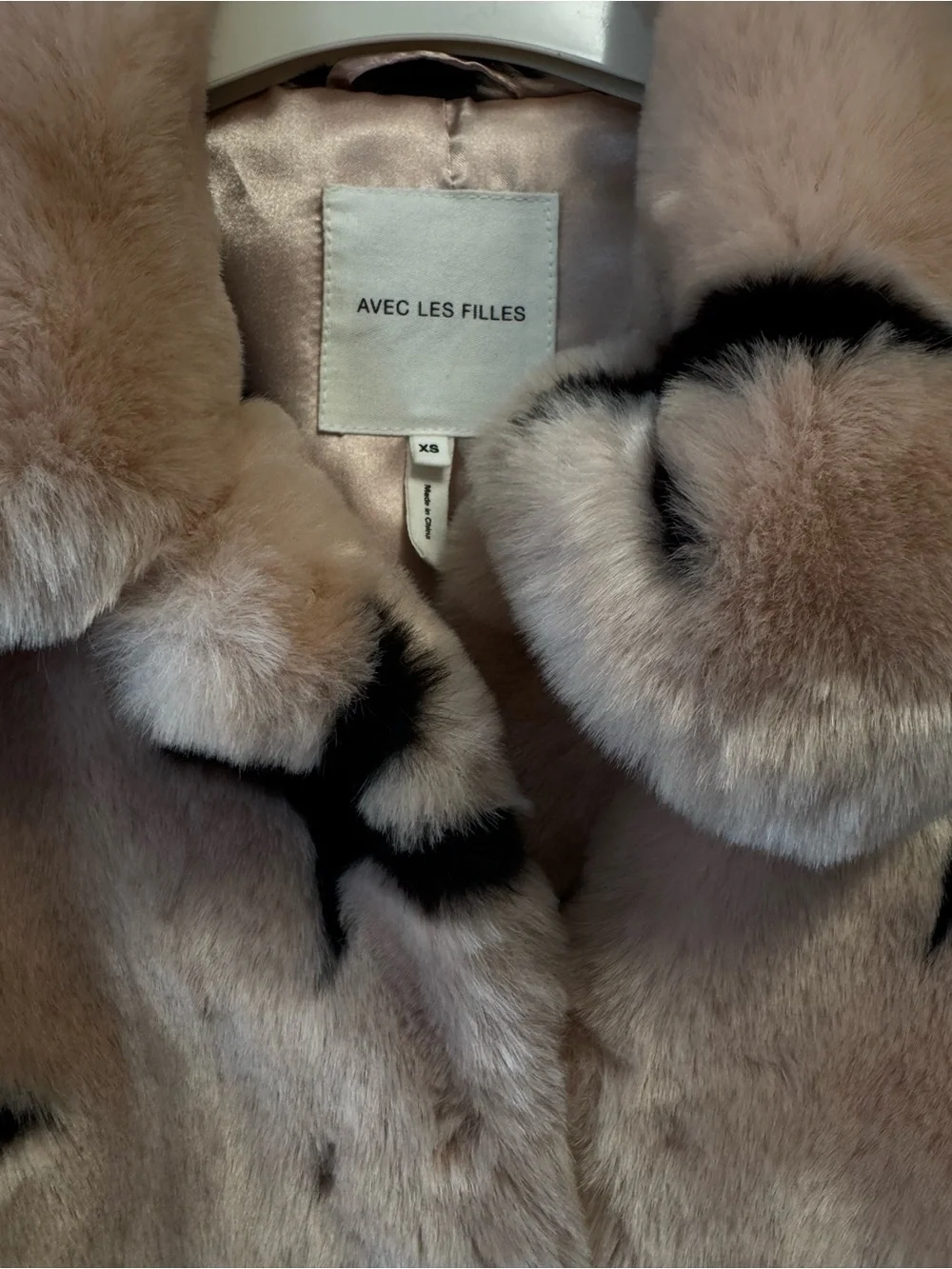Star Print Faux Fur Coat - Blush Pink & Black - Picture 2 of 5